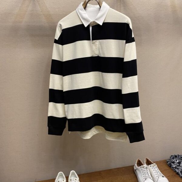 designer,replica,clothing,fake,1:1,lv,luxury,high quality Alexander McQueen’s new autumn and winter oversized cotton striped Polo with white lapel