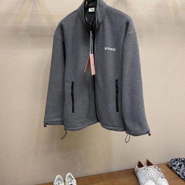 designer,replica,clothing,fake,1:1,lv,luxury,high quality MiuMiu polar fleece embroidered logo lettering zipper jacket
