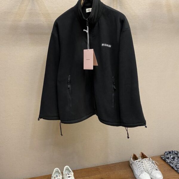 designer,replica,clothing,fake,1:1,lv,luxury,high quality MiuMiu polar fleece embroidered logo lettering zipper jacket