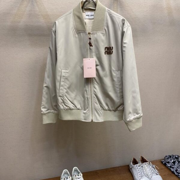 designer,replica,clothing,fake,1:1,lv,luxury,high quality MiuMiu Logo letter patch leather zipper loose bomber jacket