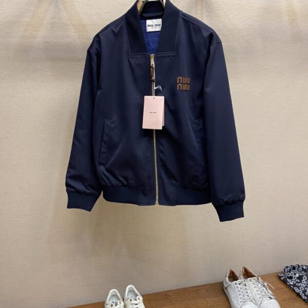designer,replica,clothing,fake,1:1,lv,luxury,high quality MiuMiu Logo letter patch leather zipper loose bomber jacket