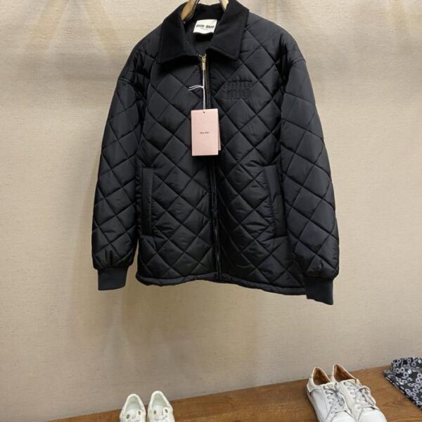 designer,replica,clothing,fake,1:1,lv,luxury,high quality MiuMiu diamond quilted cotton lapel jacket