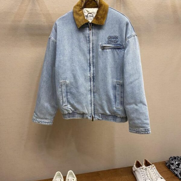 designer,replica,clothing,fake,1:1,lv,luxury,high quality MiuMiu pocket embroidered denim jacket