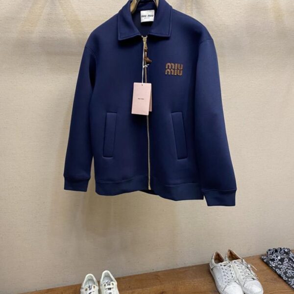 designer,replica,clothing,fake,1:1,lv,luxury,high quality MiuMiu high-tech fabric three-layer composite thickened loose version lapel jacket embroidered genuine leather logo letter zipper jacket