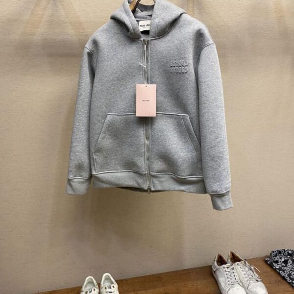 designer,replica,clothing,fake,1:1,lv,luxury,high quality MiuMiu high-tech fabric three-layer composite thickened loose version hooded zipper jacket embroidered logo letter hooded zipper jacket
