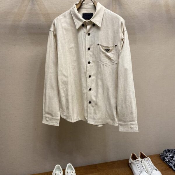 designer,replica,clothing,fake,1:1,lv,luxury,high quality Prada pocket steel logo Tencel linen cotton shirt