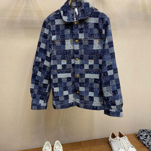 designer,replica,clothing,fake,1:1,lv,luxury,high quality LV work denim belted jacket