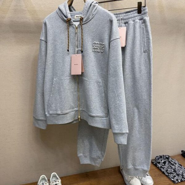 designer,replica,clothing,fake,1:1,lv,luxury,high quality MiuMiu heavy cotton logo lettering zipper hooded sweatshirt