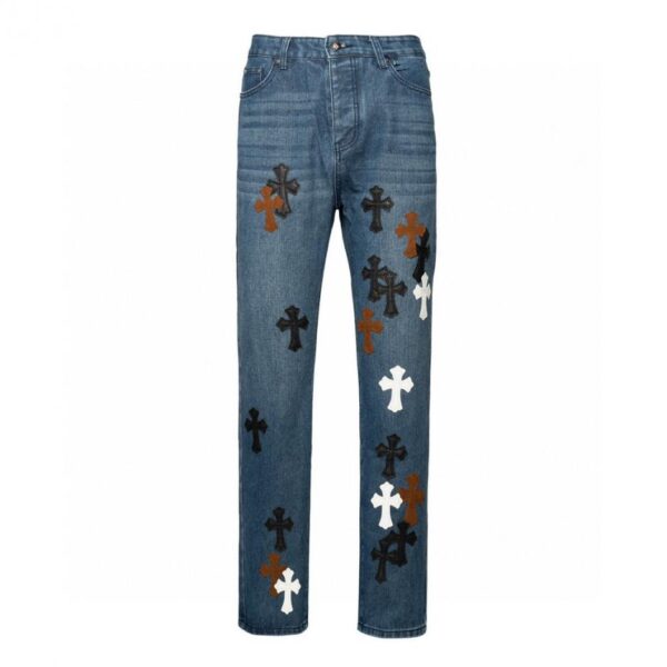 designer,replica,clothing,fake,1:1,lv,luxury,high quality Chrome Hearts official website limited edition non-flame three-color patch blue jeans (RIK4T)