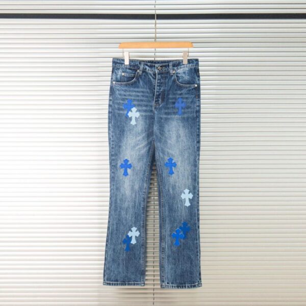 designer,replica,clothing,fake,1:1,lv,luxury,high quality Chrome Hearts Miami Limited Edition Blue Pants Blue Leather Cross Couple Jeans (WN5G0)