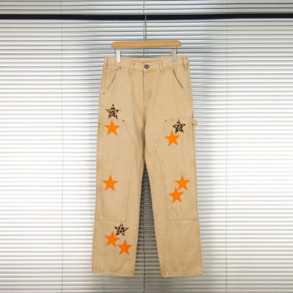 designer,replica,clothing,fake,1:1,lv,luxury,high quality Chrome Hearts Lumberjack Khaki Orange Leopard Star Couple Jeans (6IMXR)