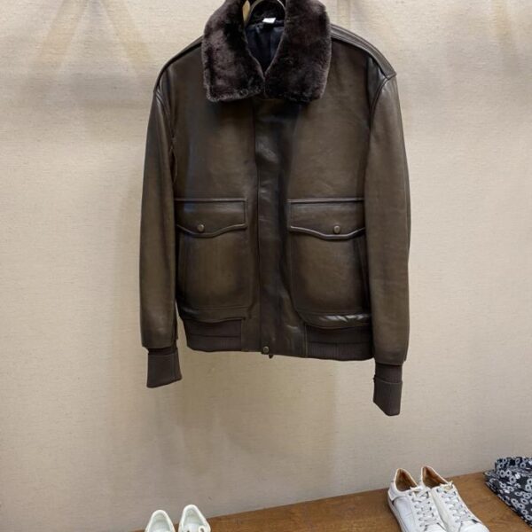 designer,replica,clothing,fake,1:1,lv,luxury,high quality Berluti distressed wool collar leather jacket (1O8UT)