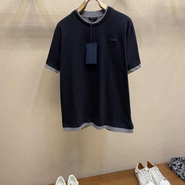 designer,replica,clothing,fake,1:1,lv,luxury,high quality Prada Early Fall Collection Classic Plain Cotton Contrast Color Design T-shirt (B7P82)