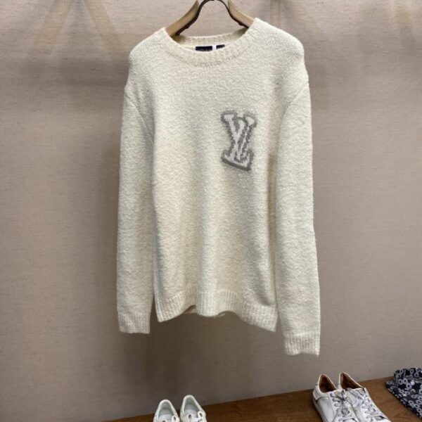 designer,replica,clothing,fake,1:1,lv,luxury,high quality LV sheep wool blend front and back intarsia LV lettering crew neck sweater (SB8ZQ)