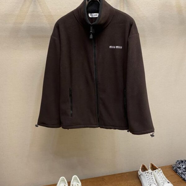 designer,replica,clothing,fake,1:1,lv,luxury,high quality Miu Miu Brown Suede Stand Collar Zipper Jacket (PEUEU)