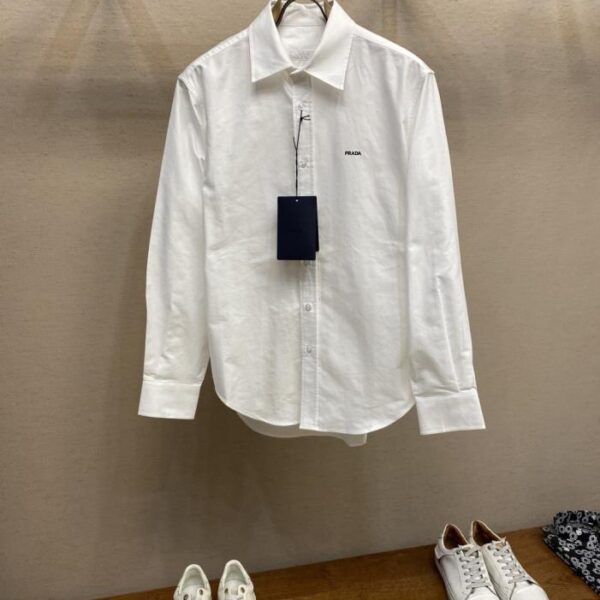 designer,replica,clothing,fake,1:1,lv,luxury,high quality Prada Early Fall Collection Cotton Piqué Canvas Basic Long Sleeve Shirt (02PK2)