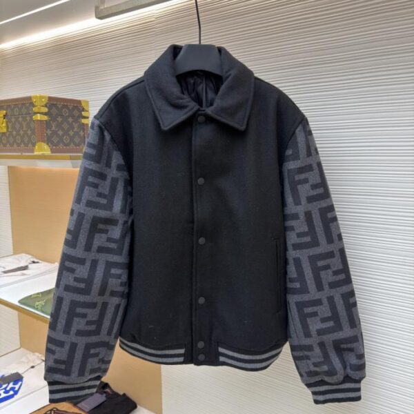 designer,replica,clothing,fake,1:1,lv,luxury,high quality FENDI black lapel woolen bomber jacket (5Y53S)