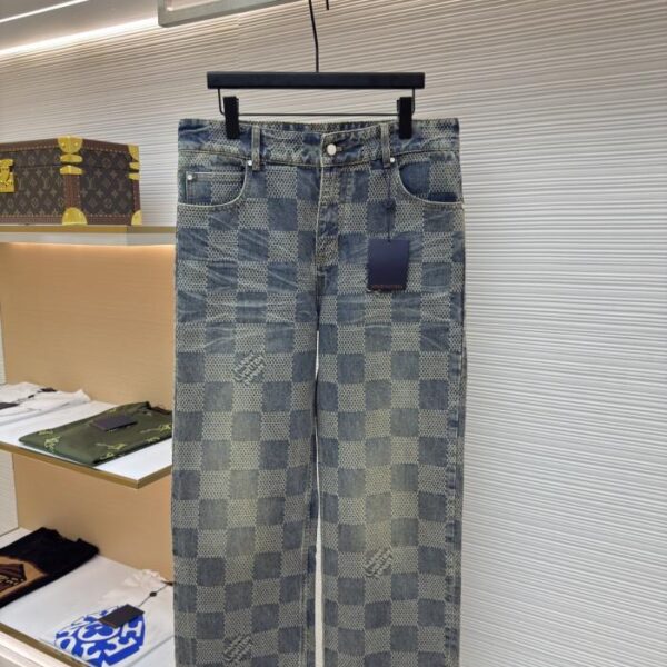 designer,replica,clothing,fake,1:1,lv,luxury,high quality LOUIS VUITTON yellow checkerboard denim trousers (BBUEI)