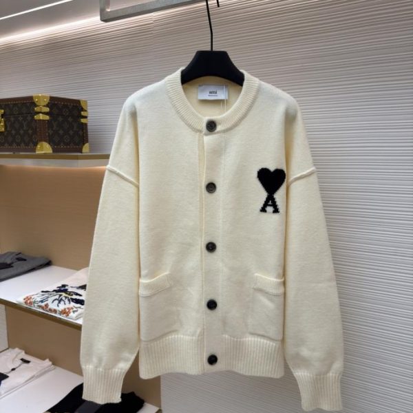 designer,replica,clothing,fake,1:1,lv,luxury,high quality Ami Paris Heart Jacquard Wool Cardigan (NMIRE)