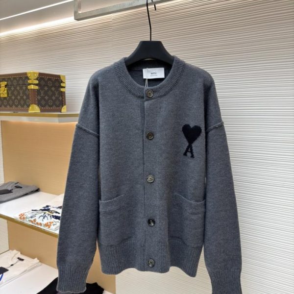 designer,replica,clothing,fake,1:1,lv,luxury,high quality Ami Paris Heart Jacquard Wool Cardigan (X29LJ)