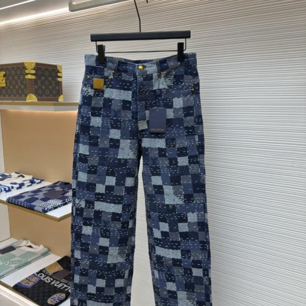 designer,replica,clothing,fake,1:1,lv,luxury,high quality LOUIS VUITTON Nigo collaboration jacquard checkerboard denim trousers (UEW33)