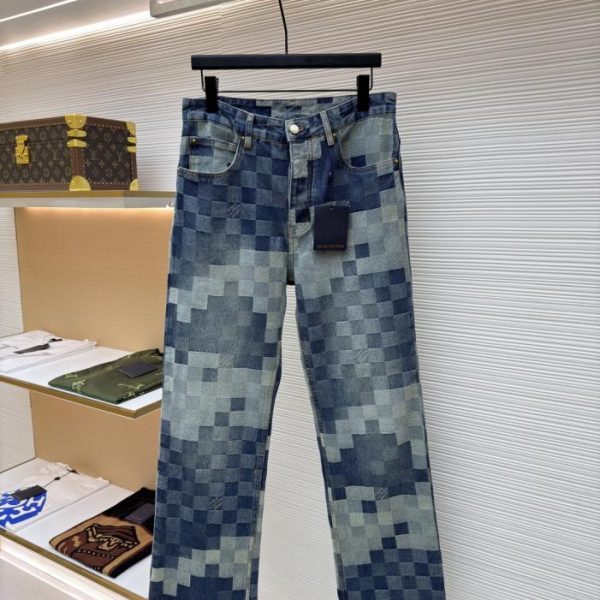 designer,replica,clothing,fake,1:1,lv,luxury,high quality LOUIS VUITTON Checkerboard Mosaic Denim Pants (H7ZSZ)