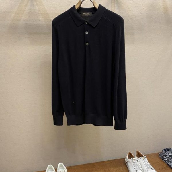 designer,replica,clothing,fake,1:1,lv,luxury,high quality LP Men’s Saddle Shoulder Long Sleeve 100% Wool Polo Shirt (XR6QJ)