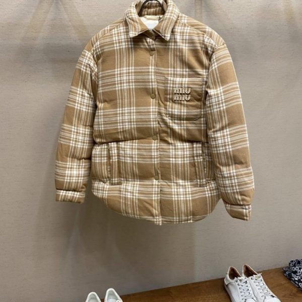 designer,replica,clothing,fake,1:1,lv,luxury,high quality Miu Miu Autumn/Winter New Arrival Plaid Shirt Logo Down Jacket (K9W6K)