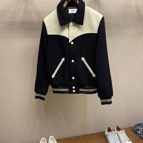 designer,replica,clothing,fake,1:1,lv,luxury,high quality CelineCE classic new color wool patchwork leather shoulder baseball jacket baseball jacket (YUA5N)