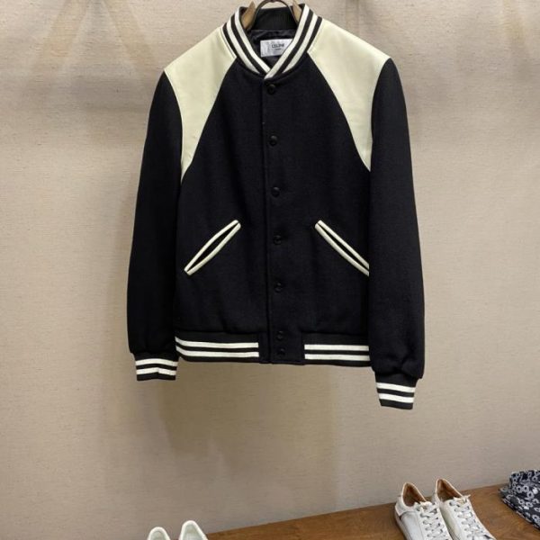designer,replica,clothing,fake,1:1,lv,luxury,high quality CelineCE’s heavy-duty product ~ Sheepskin and wool blend jacquard ribbed baseball jacket (O8L9R)