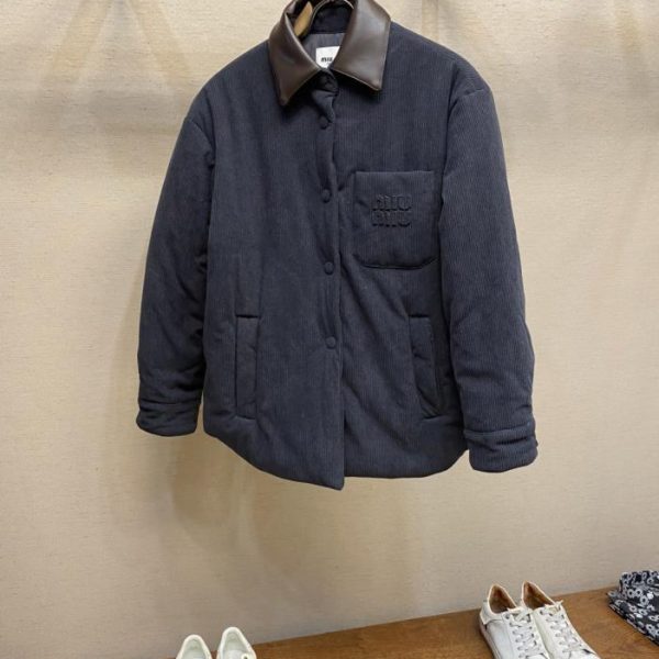 designer,replica,clothing,fake,1:1,lv,luxury,high quality Miu Miu Leather Collar Corduroy Down Jacket (N872H)