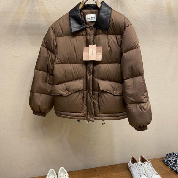 designer,replica,clothing,fake,1:1,lv,luxury,high quality Miu Miu Printed Leather Collar Down Jacket (QG8KT)