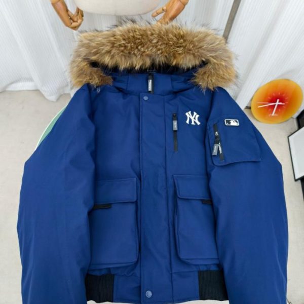designer,replica,clothing,fake,1:1,lv,luxury,high quality Authentic MLB Short Bomber Jacket Men’s and Women’s Autumn and Winter Goose Down Warm Raccoon Fur Collar Parker Hooded Thick Coat (2DCGD)