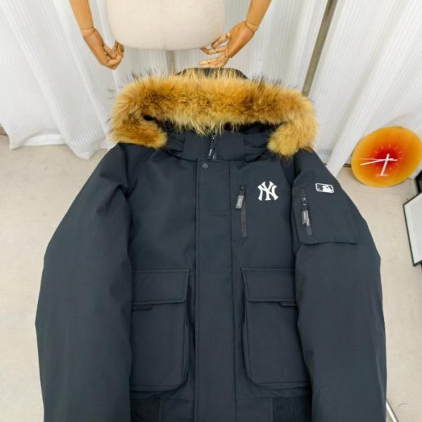 designer,replica,clothing,fake,1:1,lv,luxury,high quality Authentic MLB Short Bomber Jacket Men’s and Women’s Autumn and Winter Goose Down Warm Raccoon Fur Collar Parka Hooded Thick Coat (QFDF4)