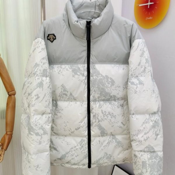designer,replica,clothing,fake,1:1,lv,luxury,high quality Authentic Descente Snow Mountain Print Down Jacket White Print DESCENTE HEAT NAVI Sports Leisure Windproof Short Down Jacket Unisex (2518Y)