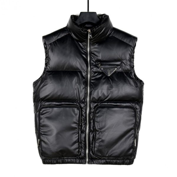 designer,replica,clothing,fake,1:1,lv,luxury,high quality Authentic Prada Leather Down Vest Couple’s Logo (KQE9K)