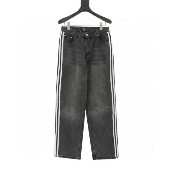 designer,replica,clothing,fake,1:1,lv,luxury,high quality Balenciaga x Adidas collaboration striped washed denim jeans (1CB7)