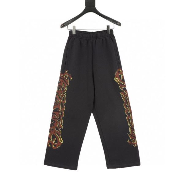 designer,replica,clothing,fake,1:1,lv,luxury,high quality Balenciaga Flame Graffiti Capsule Logo Wide-Leg Straight-Leg Sweatpants (84E5)