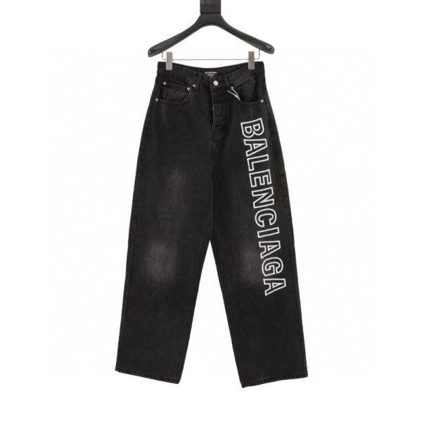 designer,replica,clothing,fake,1:1,lv,luxury,high quality Balenciaga Embroidered Letter Washed Wide-Leg Jeans (D182)