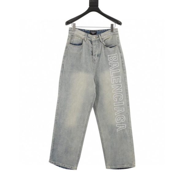 designer,replica,clothing,fake,1:1,lv,luxury,high quality Balenciaga Embroidered Letter Washed Wide-Leg Jeans (EBE0)