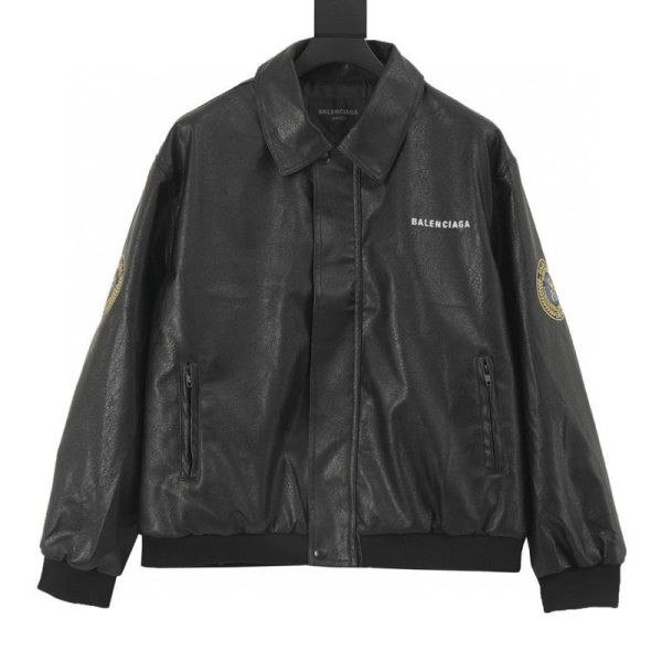 designer,replica,clothing,fake,1:1,lv,luxury,high quality Balenciaga Embroidered Patchwork Leather Jacket (256D)
