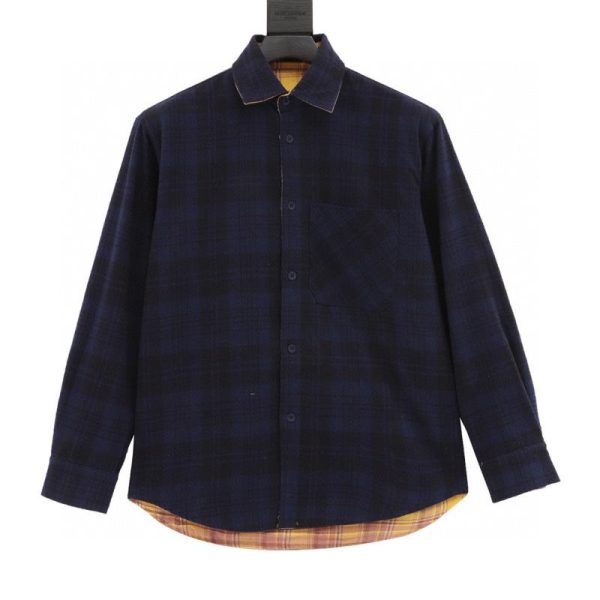 designer,replica,clothing,fake,1:1,lv,luxury,high quality Balenciaga double-sided plaid silhouette shirt (951E)