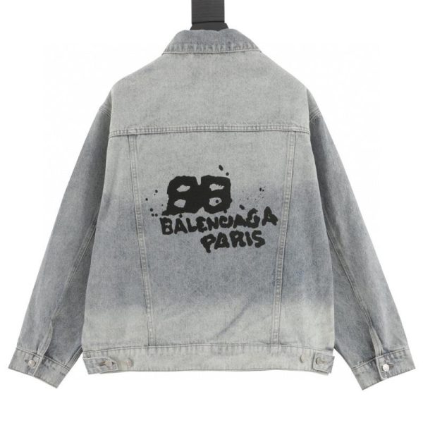 designer,replica,clothing,fake,1:1,lv,luxury,high quality Balenciaga Inkjet Print Washed Denim Jacket (3953)