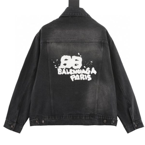 designer,replica,clothing,fake,1:1,lv,luxury,high quality Balenciaga Inkjet Print Washed Denim Jacket (B57D)
