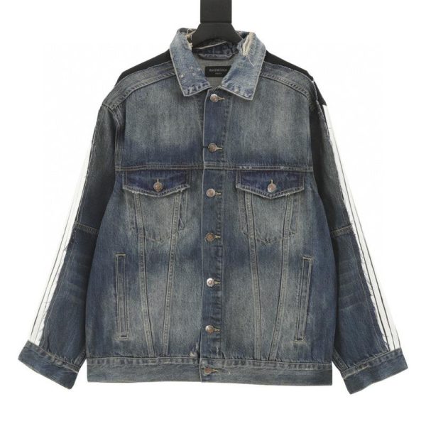 designer,replica,clothing,fake,1:1,lv,luxury,high quality Balenciaga distressed denim jacket with circular embroidered ribbon patchwork (B5D4)