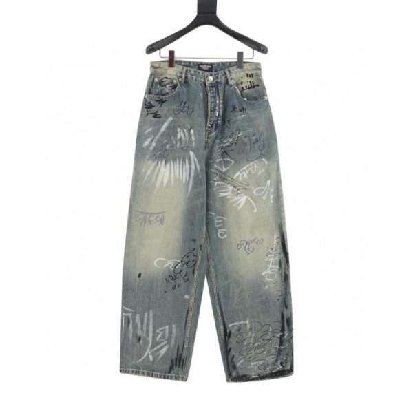 designer,replica,clothing,fake,1:1,lv,luxury,high quality Balenciaga hand-painted washed wide-leg jeans (4217)