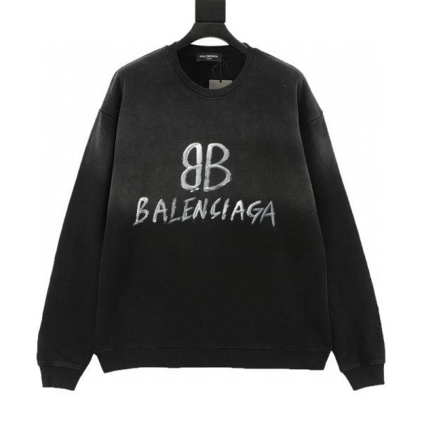 designer,replica,clothing,fake,1:1,lv,luxury,high quality Balenciaga Gradient Washed Distressed Hand-Painted Cursive Letter Crew Neck Sweatshirt (534E)