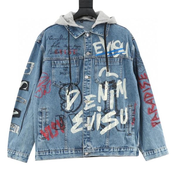 designer,replica,clothing,fake,1:1,lv,luxury,high quality Evisu Graffiti Print Denim Jacket (9599)
