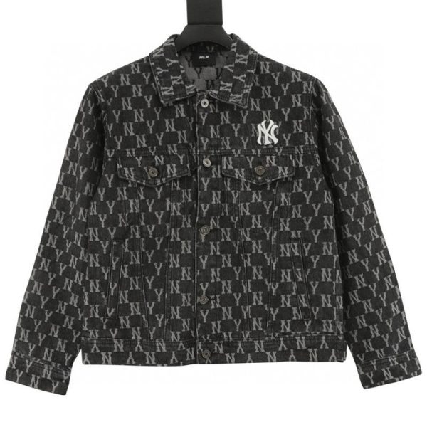 designer,replica,clothing,fake,1:1,lv,luxury,high quality MLB all-over logo washed denim jacket (BE87)