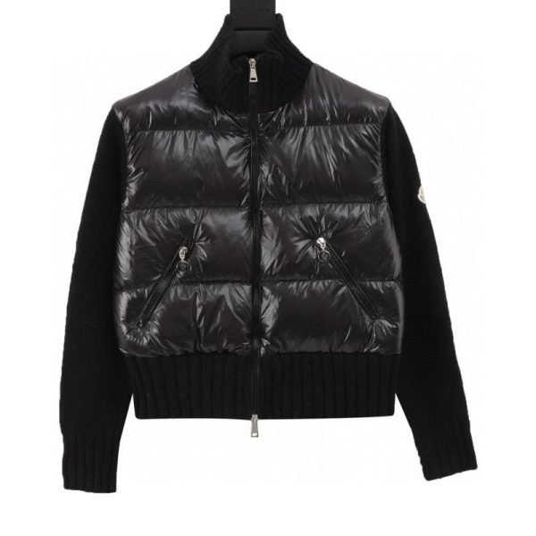 designer,replica,clothing,fake,1:1,lv,luxury,high quality MONCLER Patchwork Wool Knit Sleeve Stand Collar Down Jacket (1A8A)